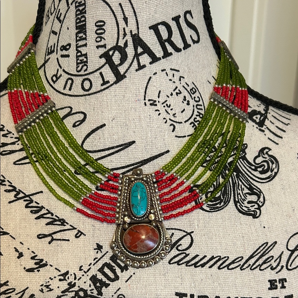 NWT Elegant Beaded Necklace with Turquoise and Coral